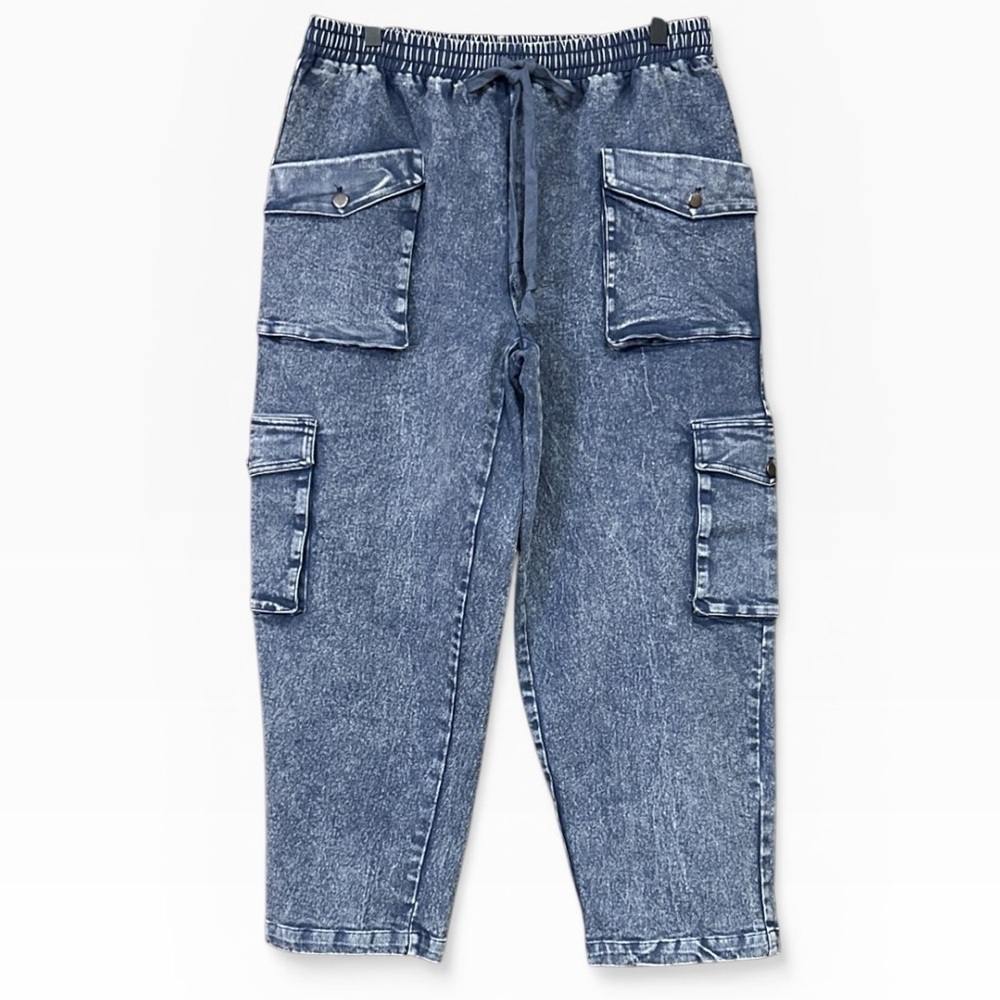 Jodifl High Rise Pull-On Utility Multi-Cargo Jeans Balloon Wide Leg Size Medium